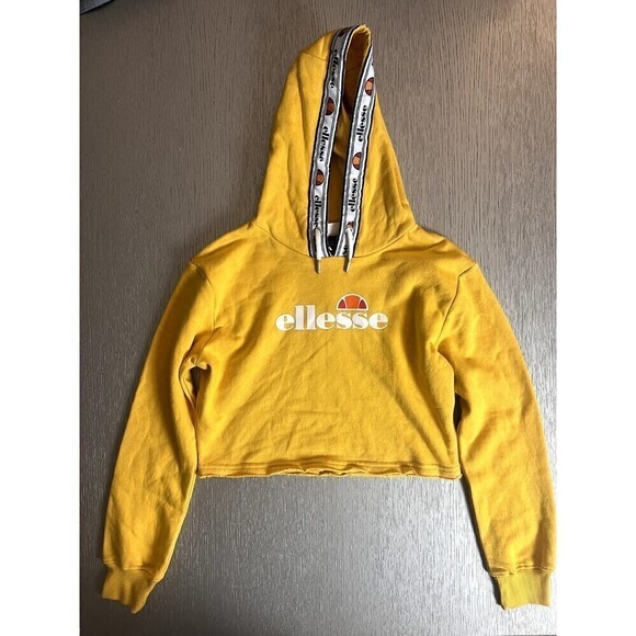 Ellesse Ellela Oh Women’s Yellow Cropped Pullover Hoodie Sweatshirt Sz 6 New - Picture 1 of 9